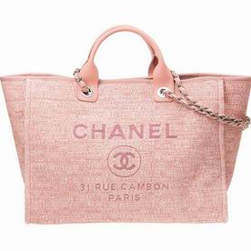 Chanel Tweed Canvas Deauville Shop Tote Bag Silver Chain A66941CLDPINK