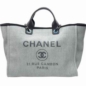 Chanel Deauville Double CC LOGO Denim Canvas Calfskin Silver Chain Bag A66941CLGREY