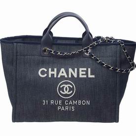 Chanel Blue Denim Canvas Silver Large Toile Shopping Bag A66941CLNBLU