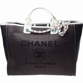 Chanel Deauville Double CC LOGO Denim Canvas Calfskin Silver Chain Bag A66941CLBRNWHT