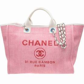 Chanel Deauville Double CC LOGO Denim Canvas Calfskin Silver Chain Bag A66941LPINKHT