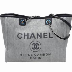 Chanel Canvas Deauville Chain Shoulder Tote Bag Gray A67001CLLGY