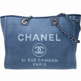 Chanel Canvas Deauville Chain Shoulder Tote Bag Blue A67001BLUECTO