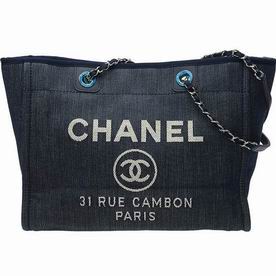 Chanel Canvas Deauville Shop Tote Bag Deep Blue Silver Chain A67001CLNBLUE
