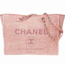 Chanel Tweed Canvas Deauville Shop Tote Bag Silver Chain A67001BEBLU