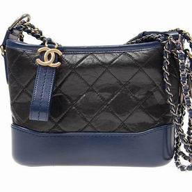 Chanel Calfskin Gabrielle Two-Tone Hobo Crossbody Bag Black/Marine Blue A91810BLKBLUGP