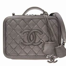 Chanel Gabrielle Calfskin Cosmetics Case Gray Silver Hardware A93343CGREYSS