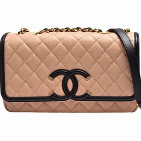 Chanel Caviar Leather Coco Flap Bag In Camel/Black A192070