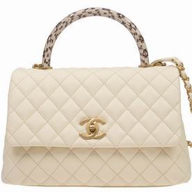 Chanel Beige Cowhide Gold Hardware Coco Lizard Handle Bag A92991CWHTLIZGP