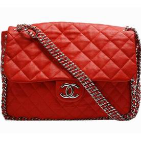 Chanel Lambskin Chain Around Maxi Flap Bag Orange Red A55165