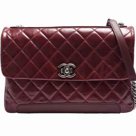 CHANEL Rhomboids Silvery Hardware Calfskin Bag in Burgundy C7090703