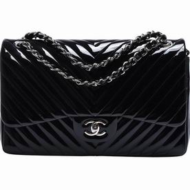 Chanel Patent Leather V Jumbo Size Coco Flap Bag Silver Chain Black A58600VBLKV