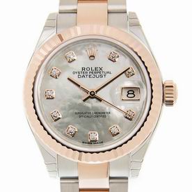Rolex Womens Datejust 18k Rose Gold and Steel Case Silver Gold Band 279171NGWT