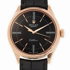 Rolex Cellini Swiss Moment Crocodile Band Black Dial 50505BK