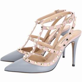 Valentino Rockstud Cowhide Leather Heel Gray Blue V597794
