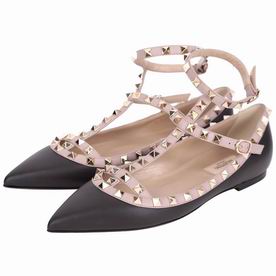 Valentino Rockstud Strap BlackXPink Cowhide Leather Flat Teo V8643839