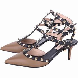 Valentino Rockstud Ankle Strap Cowhide Leather Heel Coffe/Black V8257342