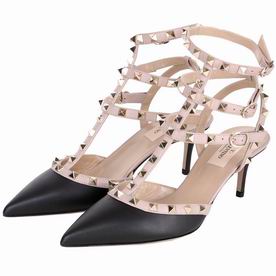Valentino Rockstud Ankle Strap Cowhide Leather Heel Black V85765471