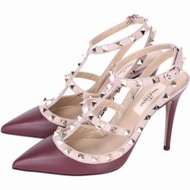 Valentino Rockstud Ankle Strap Cowhide Leather Heel Wine Red V8422595