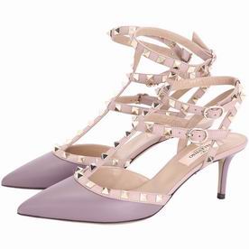 Valentino Rockstud Ankle Strap Cowhide Leather Heel Light Purple V8512142