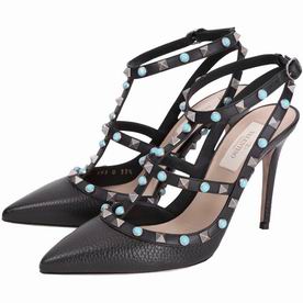 Valentino Rockstud Rolling Cowhide Leather Heel Black V81064184