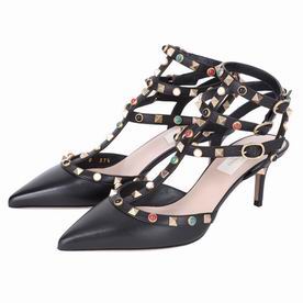 Valentino Rockstud Rolling Cowhide Leather Heel Black V8448482