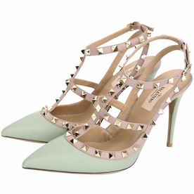 Valentino Rockstud Rolling Cowhide Leather Heel Light Green V8836082