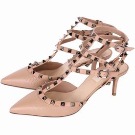 Valentino Rockstud Strap Nude Cowhide Leather Heel V8952412