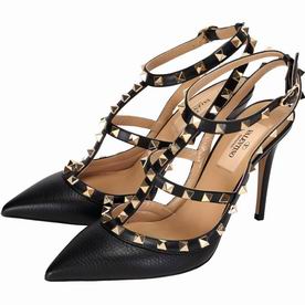 Valentino Rockstud Strap Black Cowhide Leather Heel V8378587