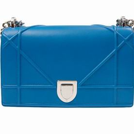 DIOR DIORAMA BAG IN BLUE CALFSKIN SILVER-TONE METAL M0422PGNA40B