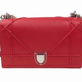 DIOR DIORAMA BAG IN RED GRAIN COWHIDE SILVER-TONE METAL M0422PVRG383