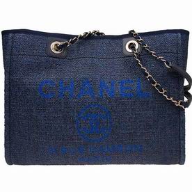 Chanel Tweed Canvas Deauville Shop Tote Bag Silver Chain Tweed Dark Blue A67001CLTDDBLUEGP