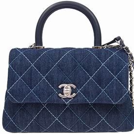 Chanel Coco Flap Bag With Top Handle Silver Chain In Blue A92990CLBLUESS