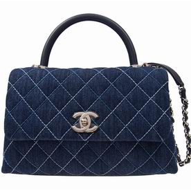 Chanel Coco Flap Bag With Top Handle Silver Chain In Blue A92991CLBLUESS