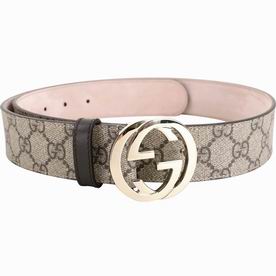 Gucci GG Supreme Gold Buckle Canvas Belt Coffee G357C039