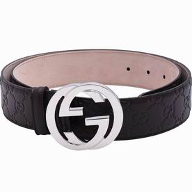 Gucci Guccissima GG Cowhide Leather Black Silver Buckle Belt G374220E