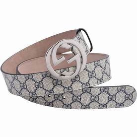 Gucci GG Plus Fabric Cowhide Silver Buckle Belt Blue 8889200