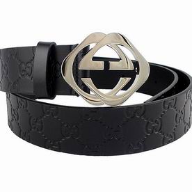 Gucci Rhombus Double GG Buckle Black Embossed Cowhide Belt G5940724