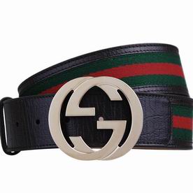 Gucci Classic Fabric Cowhide Silver Buckle Belt G451053