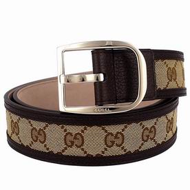 Gucci Khaki Fabric Coffee Leather Silver Pin Buckle 9968002