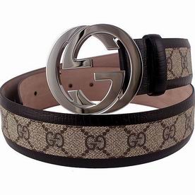 Gucci Fabric Canvas-Cowhide Belt In Coffee G5503729