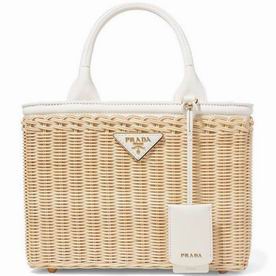 Prada Wicker and canvas handbag White/Coffee 1BG8352E28F0N86