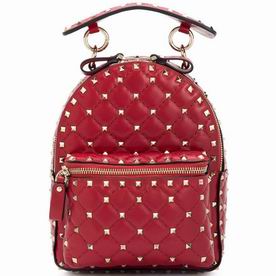 Valentino Red Cowhide Leather Backpack with Handle Around Studs PW0B0B63NAP0NO