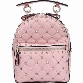 Valentino Pink Cowhide Leather Backpack With Handle Around Studs SW2B0B63NAPW