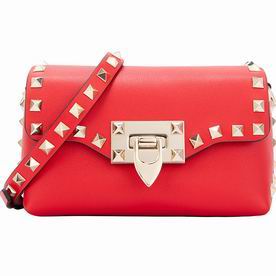VALENTINO GARAVANI Mini Gold Rockstud Calfskin Crossbody Bag Red SW2B0C68BOLJU5