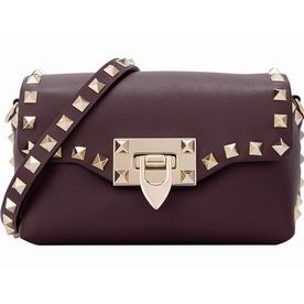 VALENTINO GARAVANI Mini Gold Rockstud Calfskin Crossbody Bag Dark Red SW2B0C68BOLU26