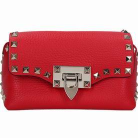 VALENTINO GARAVANI Mini Silver Rockstud Calfskin Crossbody Bag Red SW2B0C68VSFJU5