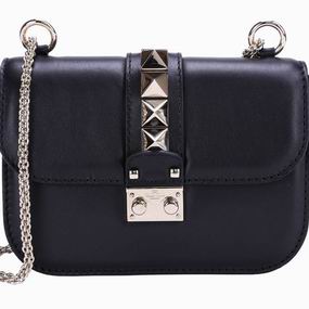 Valentino Glam Lock Calfskin Mini Shoulder Bag Black VA55747