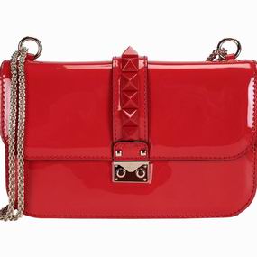Valentino Glam Lock Patent Medium Bag Red VA54520