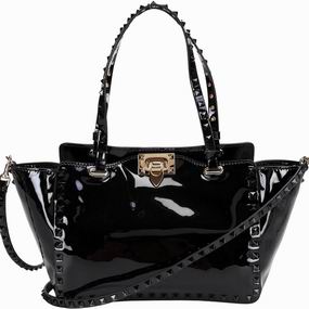 Valentino Rockstud Patent Small Handbag Black VA53533